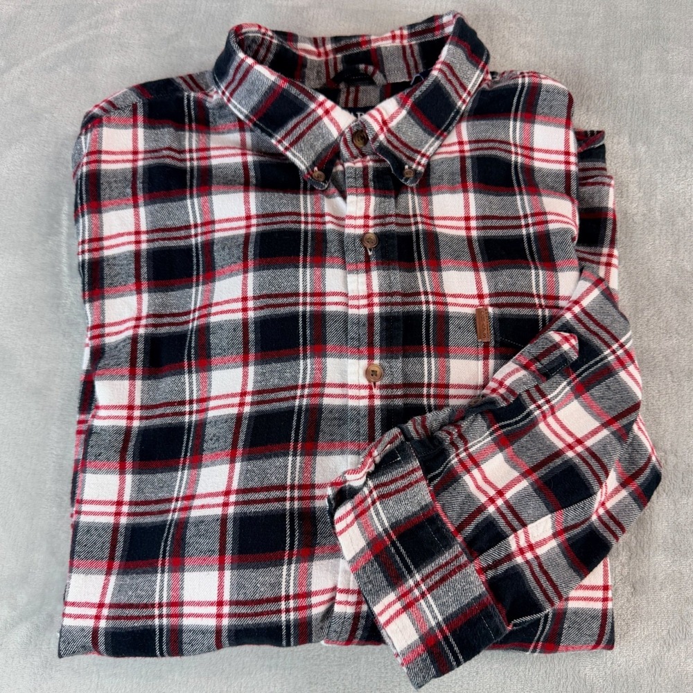 Chaps Performance Mens Button Down Shirt XXL Red Black White Plaid Flannel - Picture 2 of 13